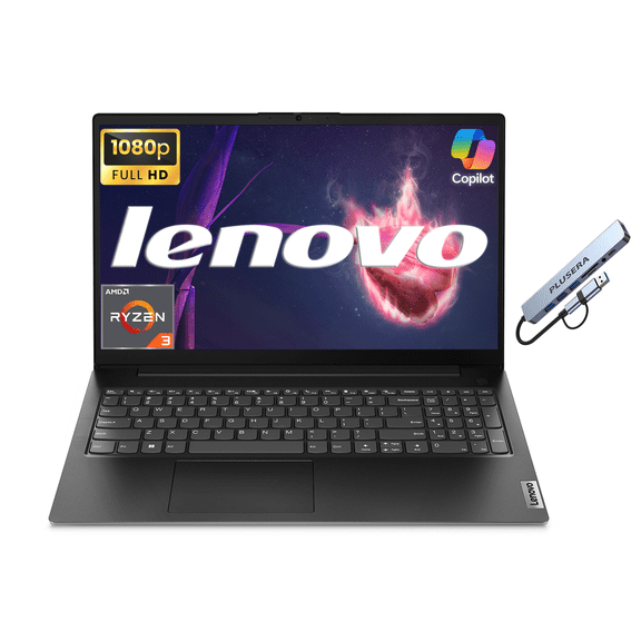 Lenovo V15 G4 15.6" FHD Business Laptop Computer with Copilot AI, Windows 11 Pro 16GB DDR5 RAM 512GB SSD, AMD Ryzen 3 7320U Processor, Numeric Keypad, PLUSERA 8-in-1 Hub Included, Business Black