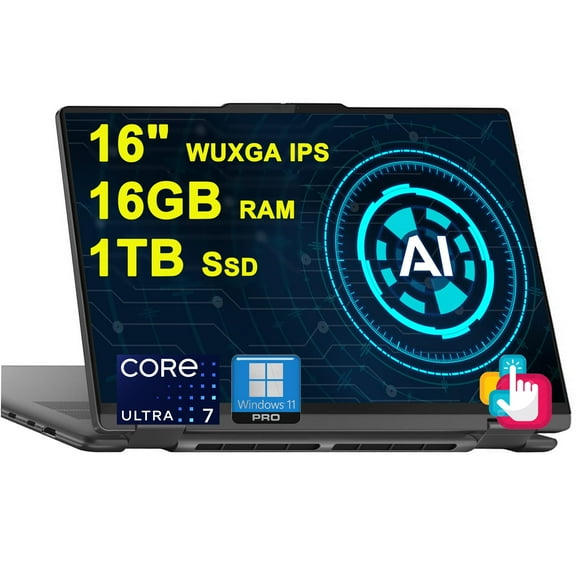 Lenovo Yoga 7 16 2-in-1 AI PC Laptop 16" WUXGA IPS Touch Glossy Intel 12-core Ultra 7 155U 16GB DDR5 1TB SSD Backlit Fingerprint Thunderbolt FHD IR Privacy Camera Win11Pro w/ICP Accessory