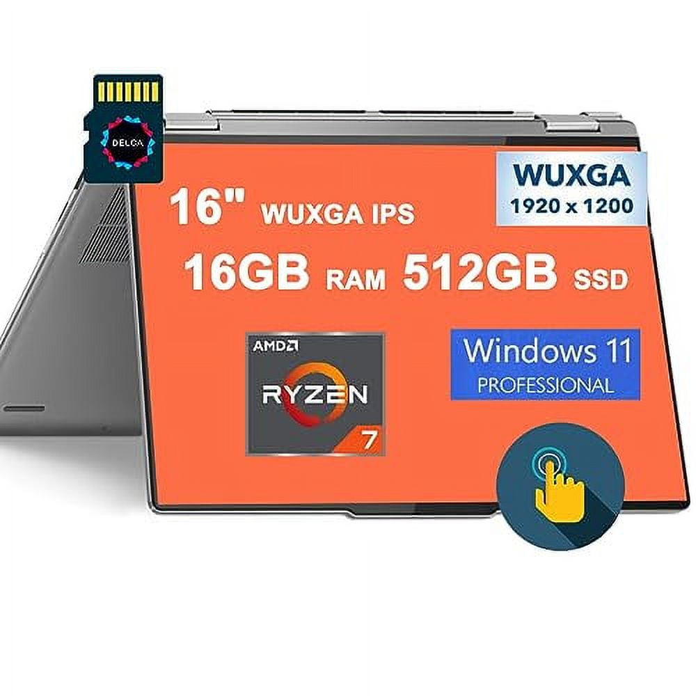 Lenovo Yoga 7 16 2-in-1 Laptop | 16" WUXGA IPS Touch | AMD 8-Core Ryzen 7 7735U (>i7-1255U) | 16GB DDR5 512GB SSD | Radeon 680M Graphic | Backlit Fingerprint USB-C Win11Pro Silver + 32GB MicroSD Card
