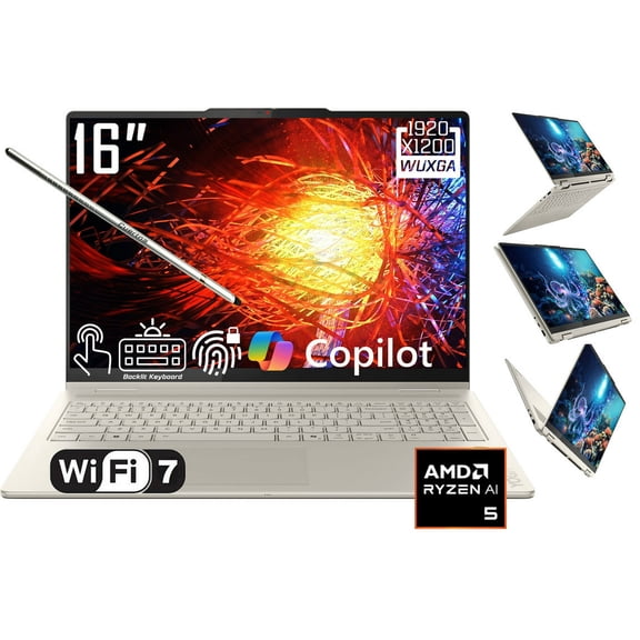 Lenovo Yoga 7 16" Convertible Laptop, 2-in-1 Touchscreen, Ryzen AI 5 340, 16GB LPDDR5X, 512GB SSD, Wi-Fi 7, Lenovo Pen Included, Windows 11 Pro