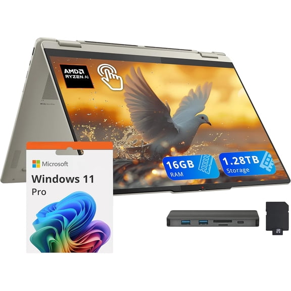 Lenovo Yoga 7 2-in-1 16" Touchscreen Copilot+ PC Laptop, AMD Ryzen AI 7 350, 16GB LPDDR5X, 1.28TB Storage(1TB SSD+288GB Docking Station), Backlit Keyboard, Fingerprint, WiFi 7, Win 11 Pro，Seashell