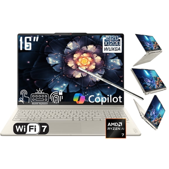 Lenovo Yoga 7 2-in-1 AI PC Copilot Laptop, 16" 2K LCD Touchscreen, AMD Ryzen AI 7 350, AMD Radeon, WiFi 7, Backlit KB, Fingerprint, 1080P Webcam, Stylus Pen, Win 11 Home(16GB DDR5 RAM \ 1TB SSD)