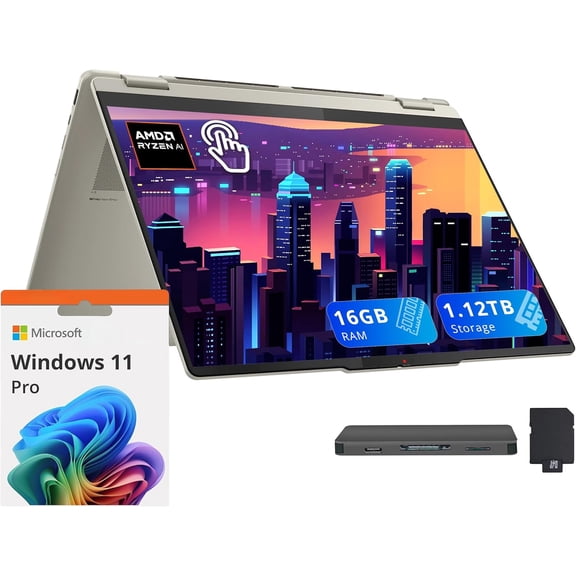 Lenovo Yoga 7 2-in-1 Copilot+ Laptop, 16" WUXGA Touchscreen, AMD Ryzen AI 5 340, 16GB LPDDR5X, 1.12TB Storage (1TB SSD+128GB Docking), Backlit Keyboard, Fingerprint, Win 11 Pro, Seashell