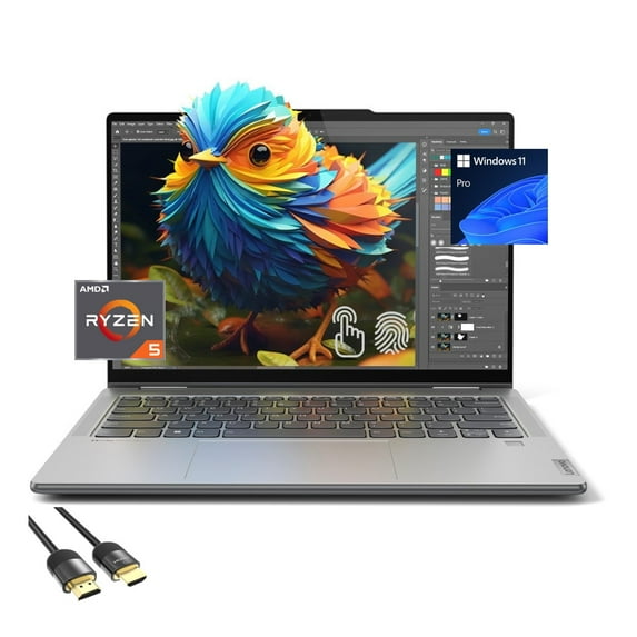 Lenovo Yoga 7 2-in-1 Laptop, 14" WUXGA Touchscreen Display, 6-Cores Ryzen 5 8640HS(Up to 4.9 GHz), 8GB RAM, 512GB PCl SSD, Backlit KB, FP Reader, USB-C, WiFi 6E, Webcam, HDMI, Mytrix HDMI, Win 11 Pro