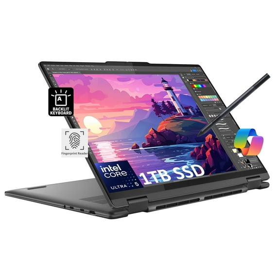 Lenovo Yoga 7 7i 2-in-1 Business Laptop (16" FHD+ Touchscreen, Intel Core Ultra 5 125U (Beat i7-1165G7), 16GB RAM, 1TB SSD, IST Pen) Backlit, Fingerprint, FHD IR Webcam, Win 11 Pro w/AI Copilot, Grey