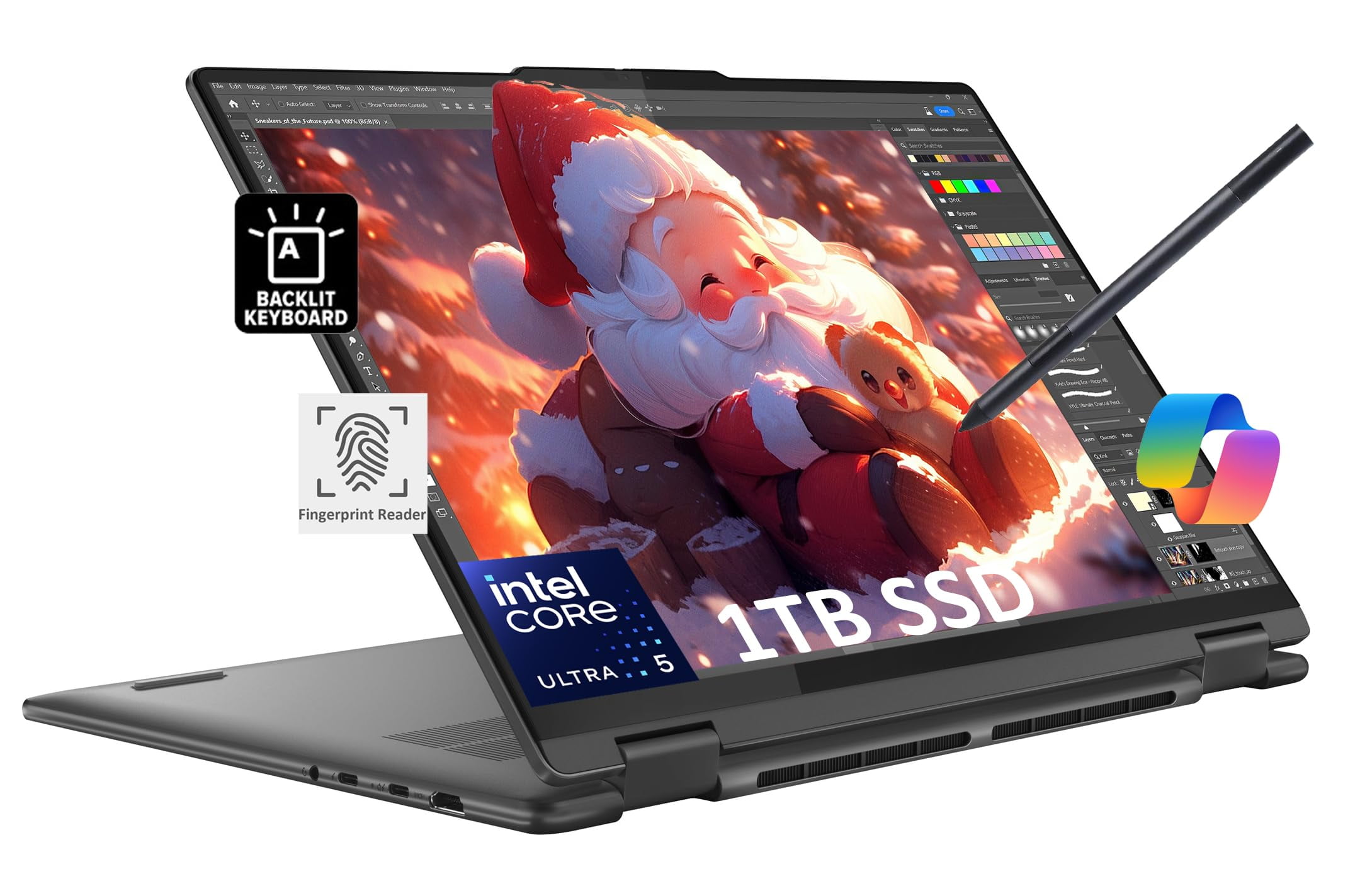 Lenovo Yoga 7 7i 2-in-1 Business Laptop (16" FHD+ Touchscreen, Intel Core Ultra 5 125U (Beat i7-1165G7), 16GB RAM, 1TB SSD, IST Pen) Backlit, Fingerprint, FHD IR Webcam, Win 11 Pro w/AI Copilot, Grey