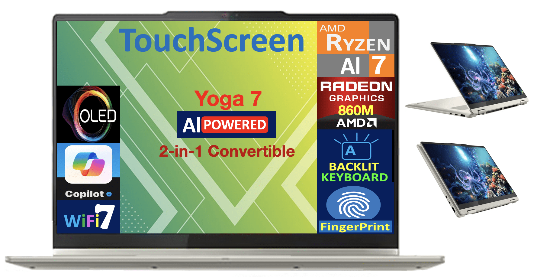 Lenovo Yoga 7 AI Powered 2-in-1 Laptop 14.0in Touchscreen OLED