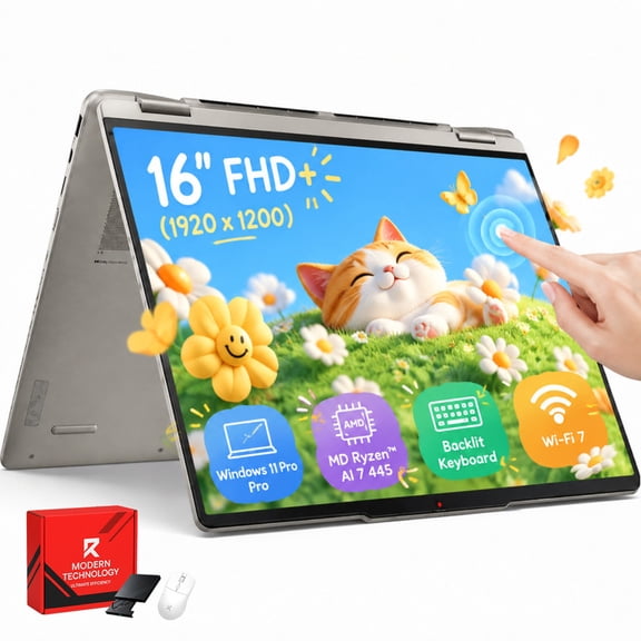 Lenovo Yoga 7a 16" Touch 2-in-1 AI Notebook, AMD Ryzen AI 7 445, 16GB LPDDR5X, 1TB SSD, Wi-Fi 7, Windows 11 Pro