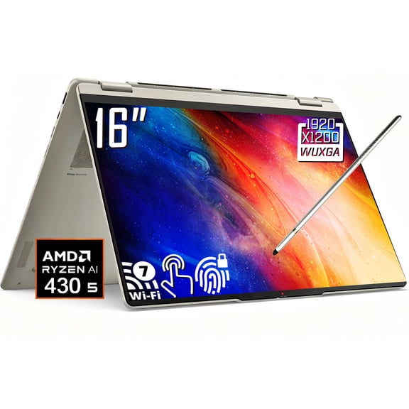 Lenovo Yoga 7a 2-in-1 AI Laptop, 16" 2K 1920 x 1200 IPS LCD Touchscreen, AMD Ryzen AI 5 430, WiFi 7, 5MP Webcam, Backlit KB, Stylus Pen, Win11 Home (16GB DDR5 RAM | 512GB SSD)