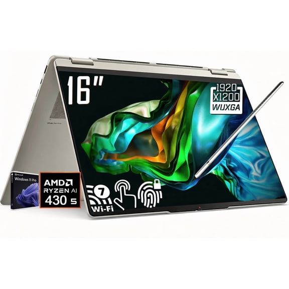Lenovo Yoga 7a 2-in-1 AI Laptop, 16" 2K 1920 x 1200 IPS LCD Touchscreen, AMD Ryzen AI 5 430, WiFi 7, 5MP Webcam, Backlit KB, Stylus Pen, Win11 Pro (16GB DDR5 RAM + 512GB SSD)