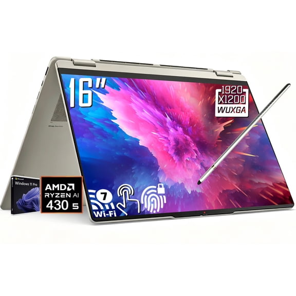 Lenovo Yoga 7a 2-in-1 AI Laptop, 16" 2K 1920 x 1200 IPS LCD Touchscreen, AMD Ryzen AI 5 430, WiFi 7, 5MP Webcam, Backlit KB, Stylus Pen, Win11 Pro (16GB DDR5 RAM - 2TB SSD)