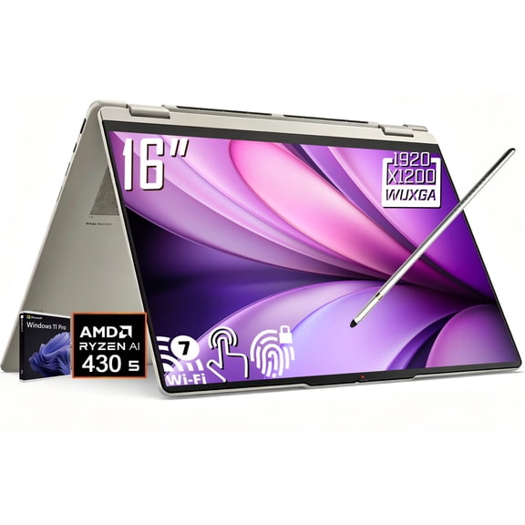 Lenovo Yoga 7a 2-in-1 AI Laptop, 16" 2K 1920 x 1200 IPS LCD Touchscreen, AMD Ryzen AI 5 430, WiFi 7, 5MP Webcam, Backlit KB, Stylus Pen, Win11 Pro (16GB DDR5 RAM / 512GB SSD)