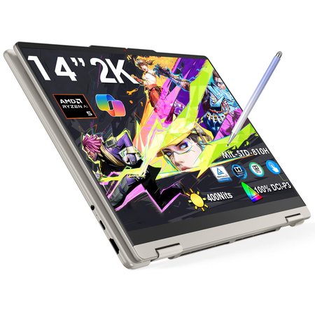 Lenovo Yoga 7a 2-in-1 AI PC Laptop | 14" WUXGA OLED Touch (100% DCI-P3) | AMD Ryzen AI 5 340 (Up to 50 Tops) | 16GB DDR5 2TGB SSD | for Creator Business Win11 W/Stylus Pen