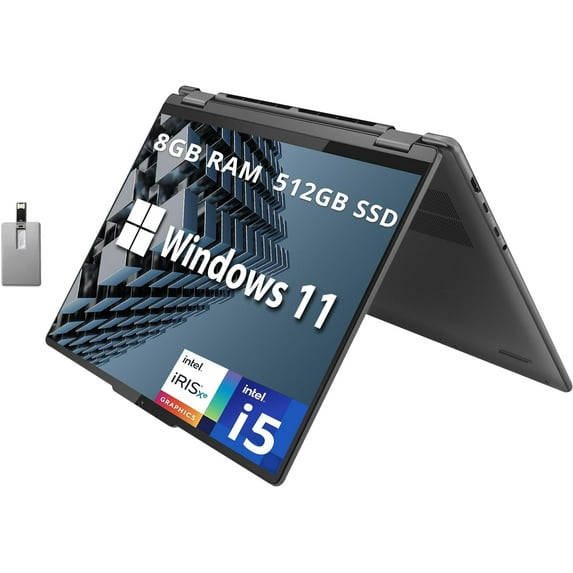Lenovo Yoga 7i 16" WUXGA 2-in-1 Touchscreen Laptop, Intel Core i5-1335U, 8GB LPDDR5 RAM, 512GB SSD, Backlit Keyboard, Fingerprint Reader, Intel Iris Xe, FHD Webcam, Grey, Win 11, 32GB USB Card