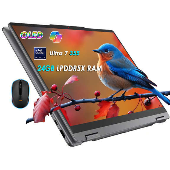 Lenovo Yoga 7i 2-in-1 14" OLED Touchscreen Laptop, Intel Core Ultra 7 355, 24GB RAM, 1TB SSD, Copilot+ AI PC, WiFi 7, Thunderbolt 4, Fingerprint, Windows 11, Luna Grey, W/Mouse