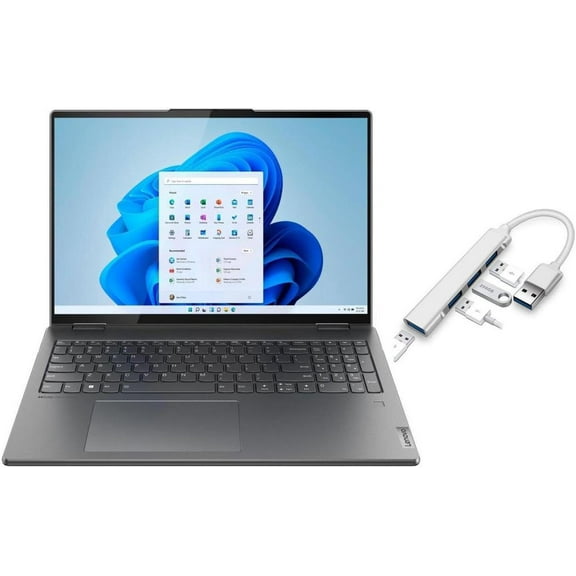 Lenovo Yoga 7i 2-in-1 16" 2.5K Touch Premium Laptop | Intel Core i5-1240P | Intel Iris Xe Graphics | 8GB RAM | 1024GB SSD | Backlit | Fingerprint | Windows 11 Home | Bundle with USB 3.0 Hub