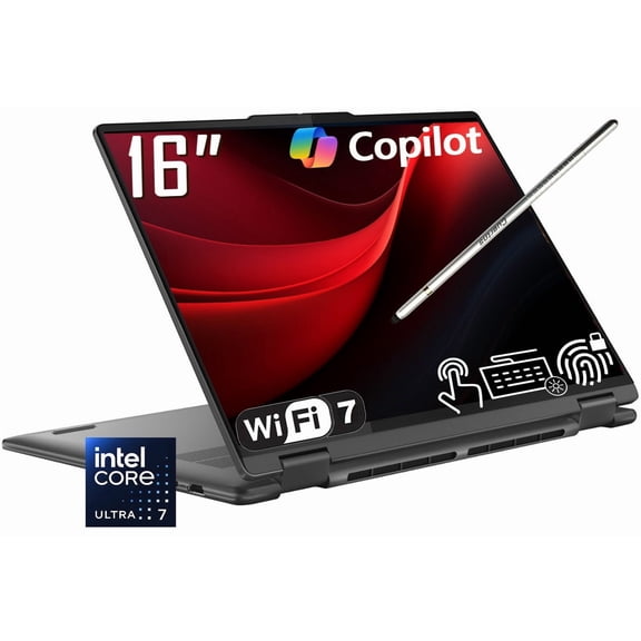 Lenovo Yoga 7i 2-in-1 AI Laptop, 16" 2K 1920 x 1200 IPS LCD Touchscreen, Intel Core Ultra 7 256V, WiFi 7, Backlit KB, Stylus Pen, Win 11 Home (16GB DDR5 RAM | 512GB SSD)