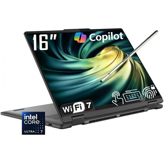Lenovo Yoga 7i 2-in-1 Copilot+ AI PC Laptop, 16" 2K LCD IPS Touchscreen, Intel Ultra 7 256V(>i9-13900H), WiFi 7, Backlit KB, Fingerprint, 1080P Webcam, Stylus Pen, Win 11 Home(16GB DDR5 RAM/2TB SSD)