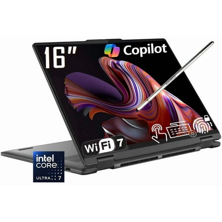 Lenovo Yoga 7i 2-in-1 Copilot+ AI PC Laptop, 16" 2K LCD IPS Touchscreen, Intel Ultra 7 256V(>i9-13900H), WiFi 7, Backlit KB, Fingerprint, 1080P Webcam, Stylus Pen, Win 11 Home(16GB DDR5 RAM-1TB SSD)