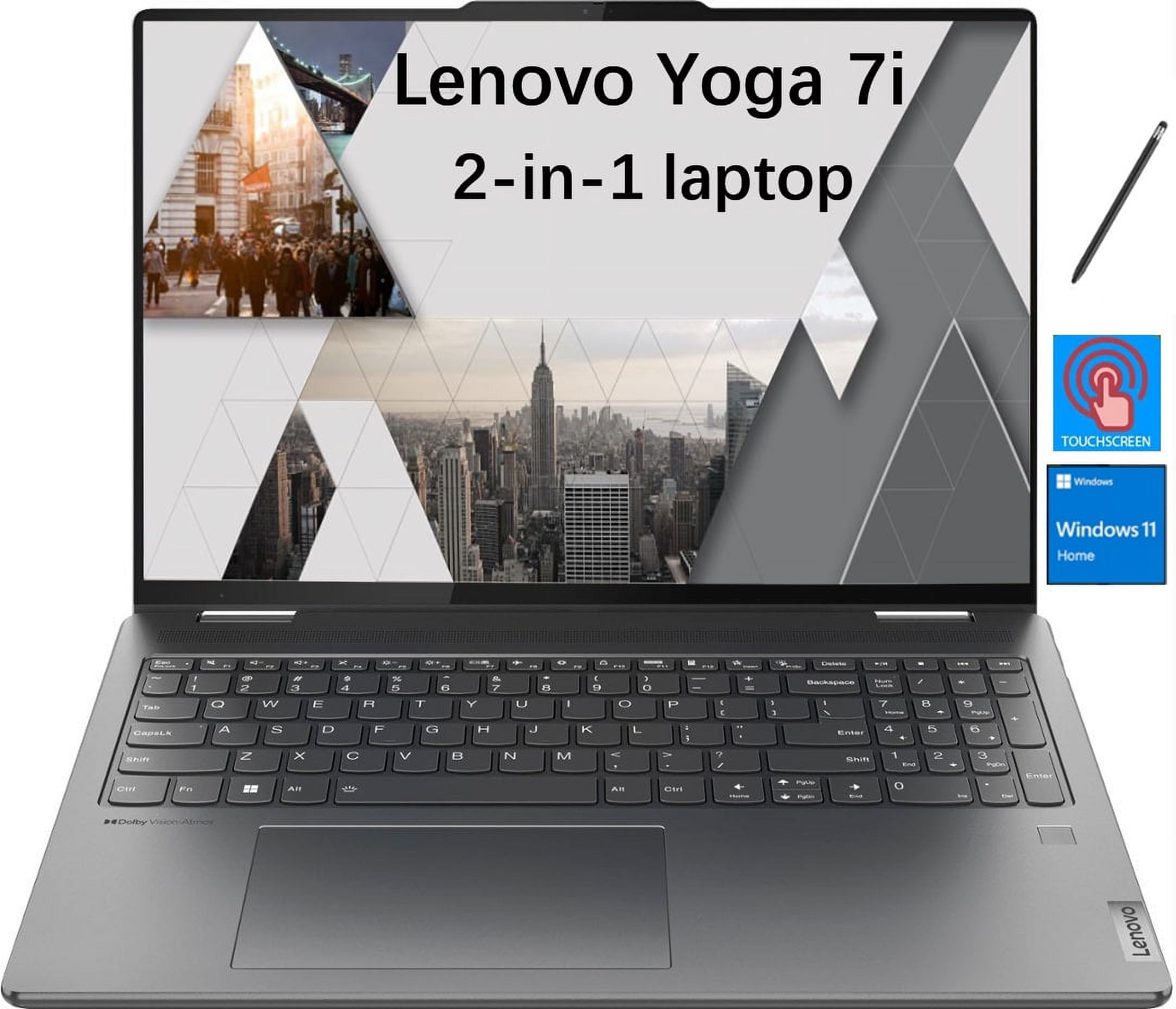 Lenovo Yoga 7i 2-in-1 laptop, 16" WUXGA (1920 x 1200) Touch Screen, Intel Iris Xe Graphics, Intel Core i5-1335U, 8GB RAM, 1TB PCIe SSD, Backlit, Windows 11 Home, Storm Grey, with 5ave Stylus Pen
