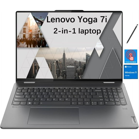 Lenovo Yoga 7i 2-in-1 laptop, 16" WUXGA (1920 x 1200) Touch Screen, Intel Iris Xe Graphics, Intel Core i5-1335U, 8GB RAM, 1TB PCIe SSD, Backlit, Windows 11 Home, Storm Grey, with 5ave Stylus Pen