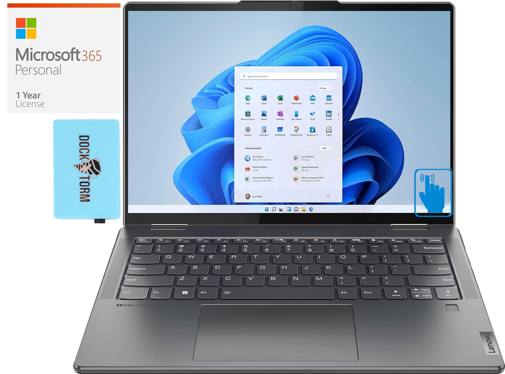 Lenovo Yoga 7i Home/Business 2-in-1 Laptop (Intel Ultra 7-155U 12-Core, 14.0in 60 Hz Touch Wide UXGA (1920x1200), Intel Graphics, Win 11 Pro) with Microsoft 365 Personal , Dockztorm Hub