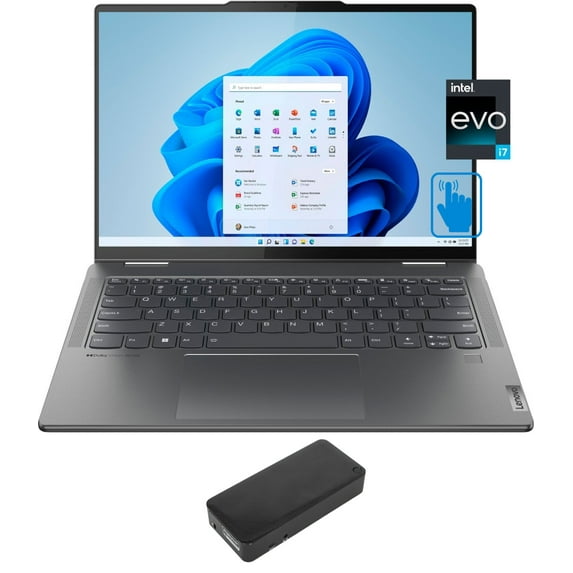 Lenovo Yoga 7i Home/Business 2-in-1 Laptop (Intel i7-1355U 10-Core, 14.0in 60 Hz Touch 2240x1400, Intel Iris Xe, 16GB LPDDR5 5200MHz RAM, 1TB M.2 2242 PCIe SSD, Win 10 Pro) with DV4K Dock