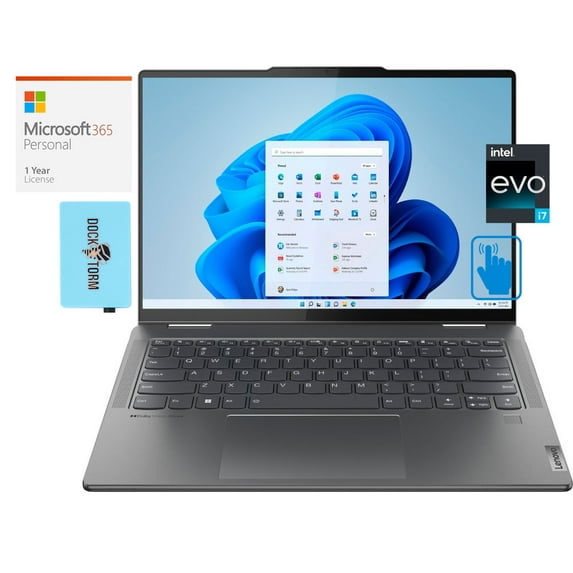 Lenovo Yoga 7i Home/Business 2-in-1 Laptop (Intel i7-1355U 10-Core, 14.0in 60 Hz Touch 2240x1400, Intel Iris Xe, Win 11 Pro) with Microsoft 365 Personal , Dockztorm Hub