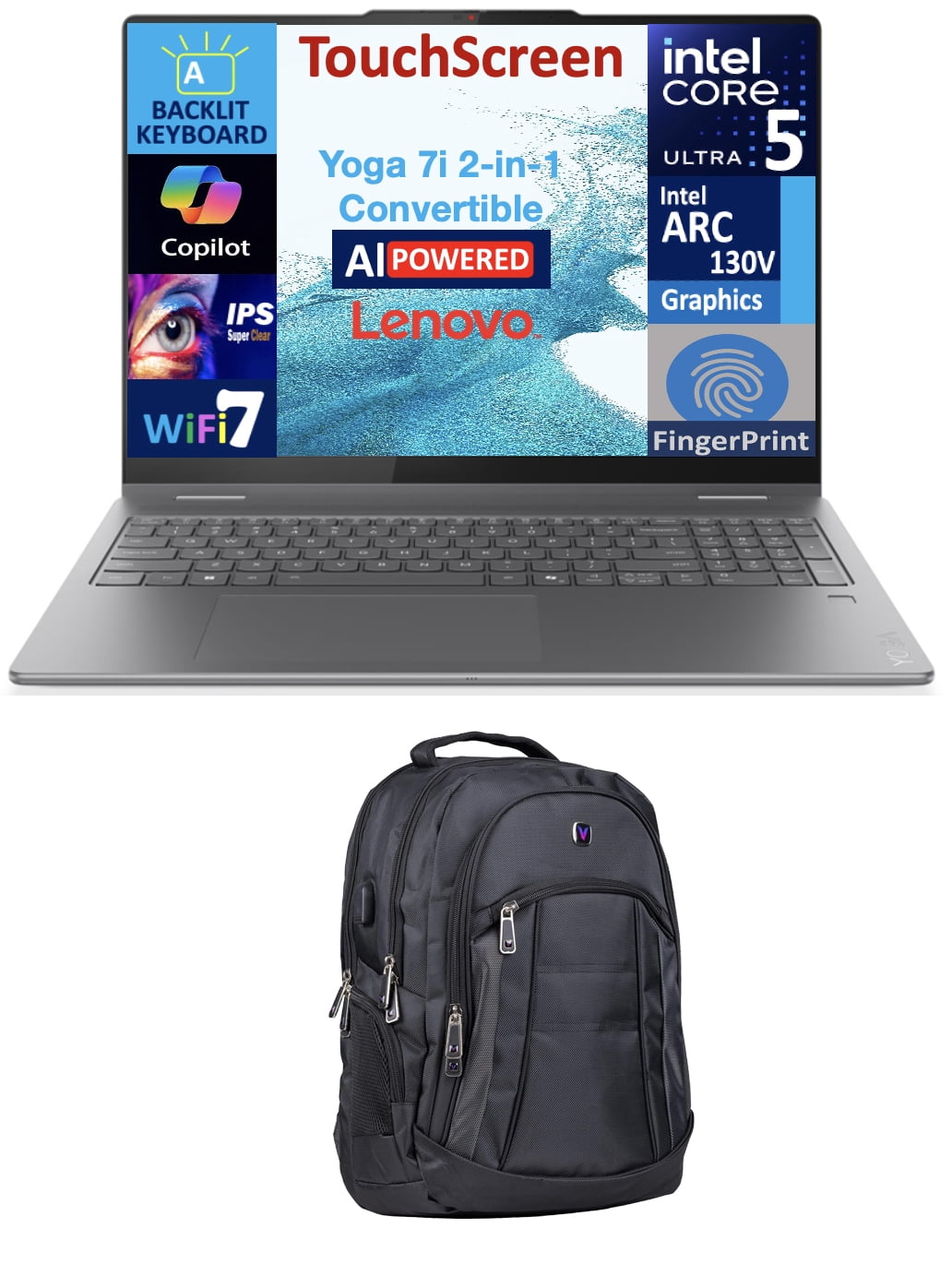 Intel Backpack Lenovo Yoga AI Powered 2-in-1 Laptop 16.0in Touchscreen IPS WUXGA ...