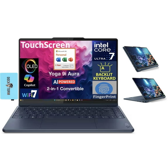 Lenovo Yoga HIGH PERFORMANCE 2-in-1 Laptop 14.0in Touchscreen OLED 2.8K Display (Intel Ultra 7-258V, 32GB LPDDR5X, 1TB M.2 PCIe SSD, Win 11 Pro) w/Microsoft 365 Personal , DKZ USB Port Expander