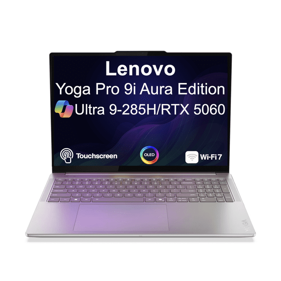 Lenovo Yoga Pro 9i Aura Edition Creator Laptop 16.0in Touchscreen OLED 3.2K Display (Intel Ultra 9-285H, 32GB LPDDR5X, 1TB SSD, GeForce RTX 5060, Backlit KB, 2 Thunderbolt 4, WiFi 7, Win 11 Home)