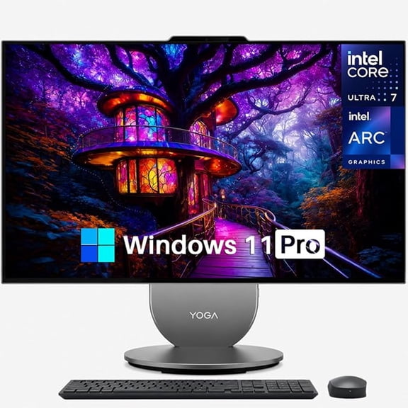 Lenovo Yoga All in one Desktop AI PC, 27" 2K QHD IPS Display, Intel Ultra Ultra 7 255H, 16GB LPDDR5X, 1TB SSD, Wi-Fi 7, Wireless Keyboard, Mouse, Windows 11 Pro