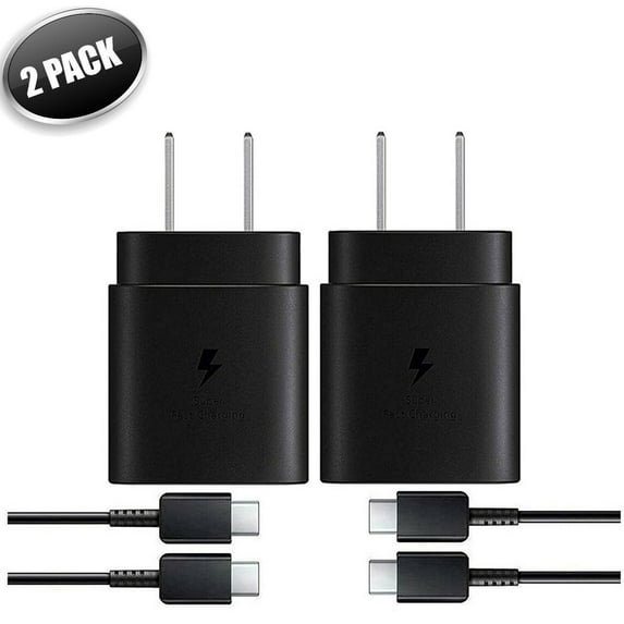 Lenovo Z6, 2 Pack USB-C Super Fast Charging Wall Charger-25W PD Charger Adapter with Type-C Cable(3ft) - Black