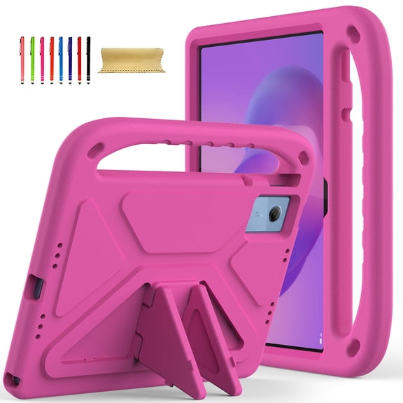 For Lenovo ldea Tab 11 2025/ K11 Gen 2 Case TB-336ZU/336FU, Soft EVA Rubber Kickstand Handle Design Shockproof Lightweight Kids Friendly Protective Tablet Cover Case for Girls Boys, Rose