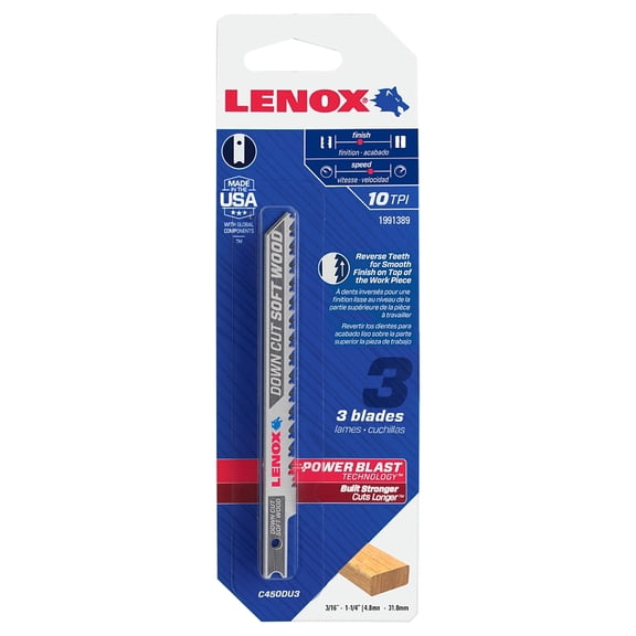 Lenox 1991389 U-Shank Down Cutting Wood Jig Saw Blade, 3-Pack