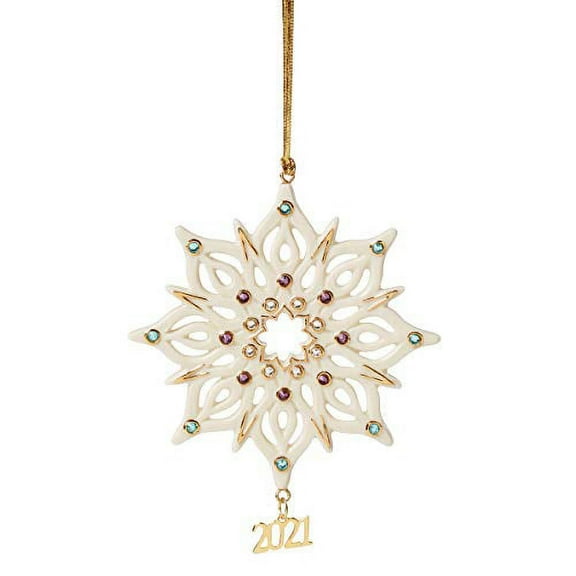 Lenox 2021 Annual Gemmed Snowflake Ornament, 0.20 LB, Ivory