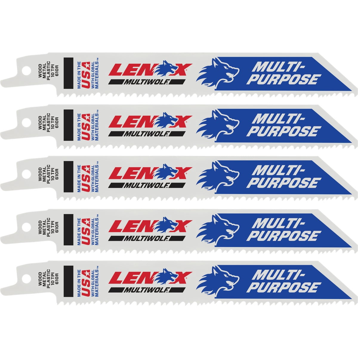 Lenox 20562-610R 5 Pack 6" 10 TPI Multi Purpose Reciprocating Saw Blades