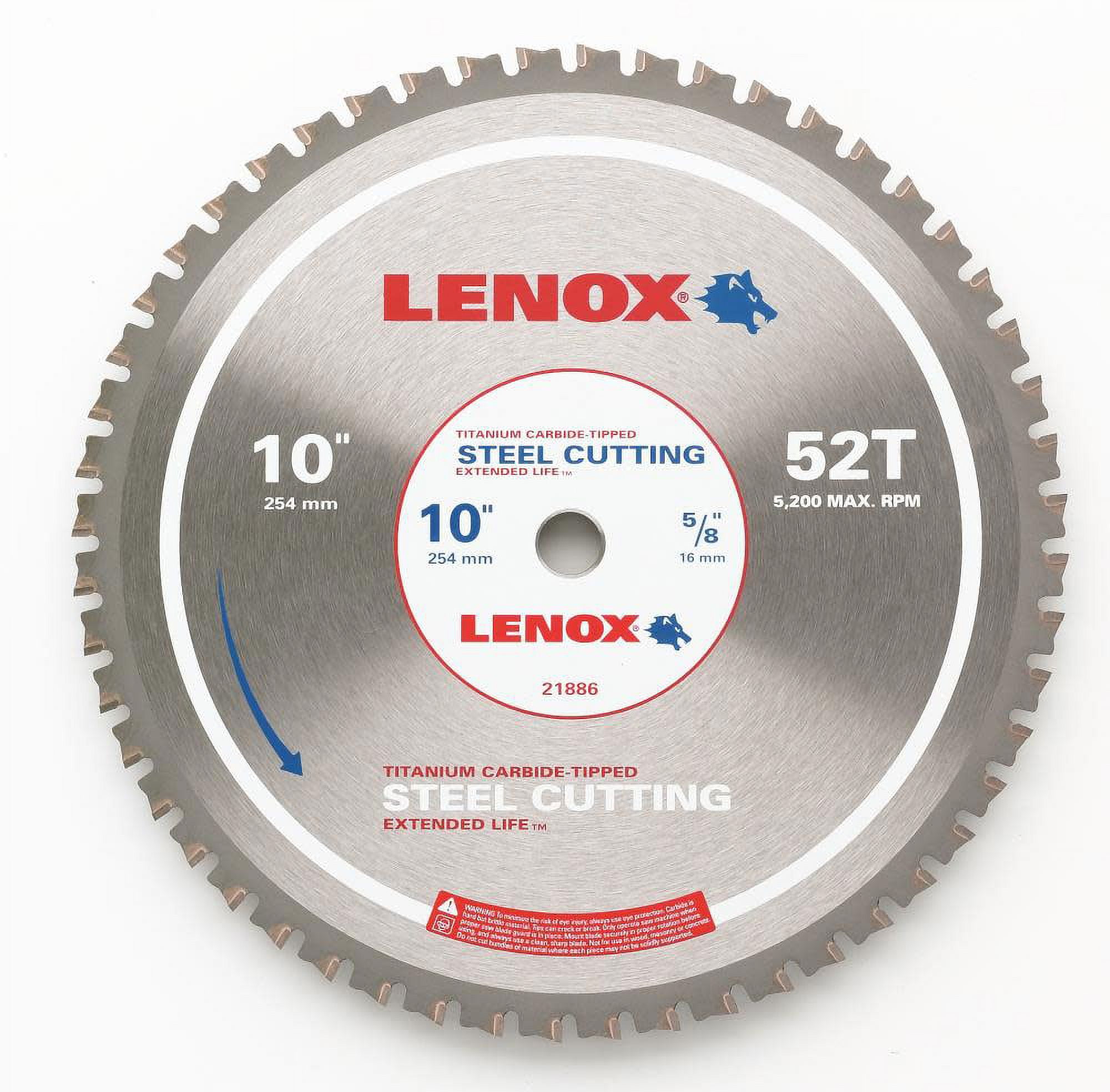 Lenox 21886ST100052CT 10 (254mm) 52 Tooth Count Metal Cutting Circular Saw  Blade For Steel
