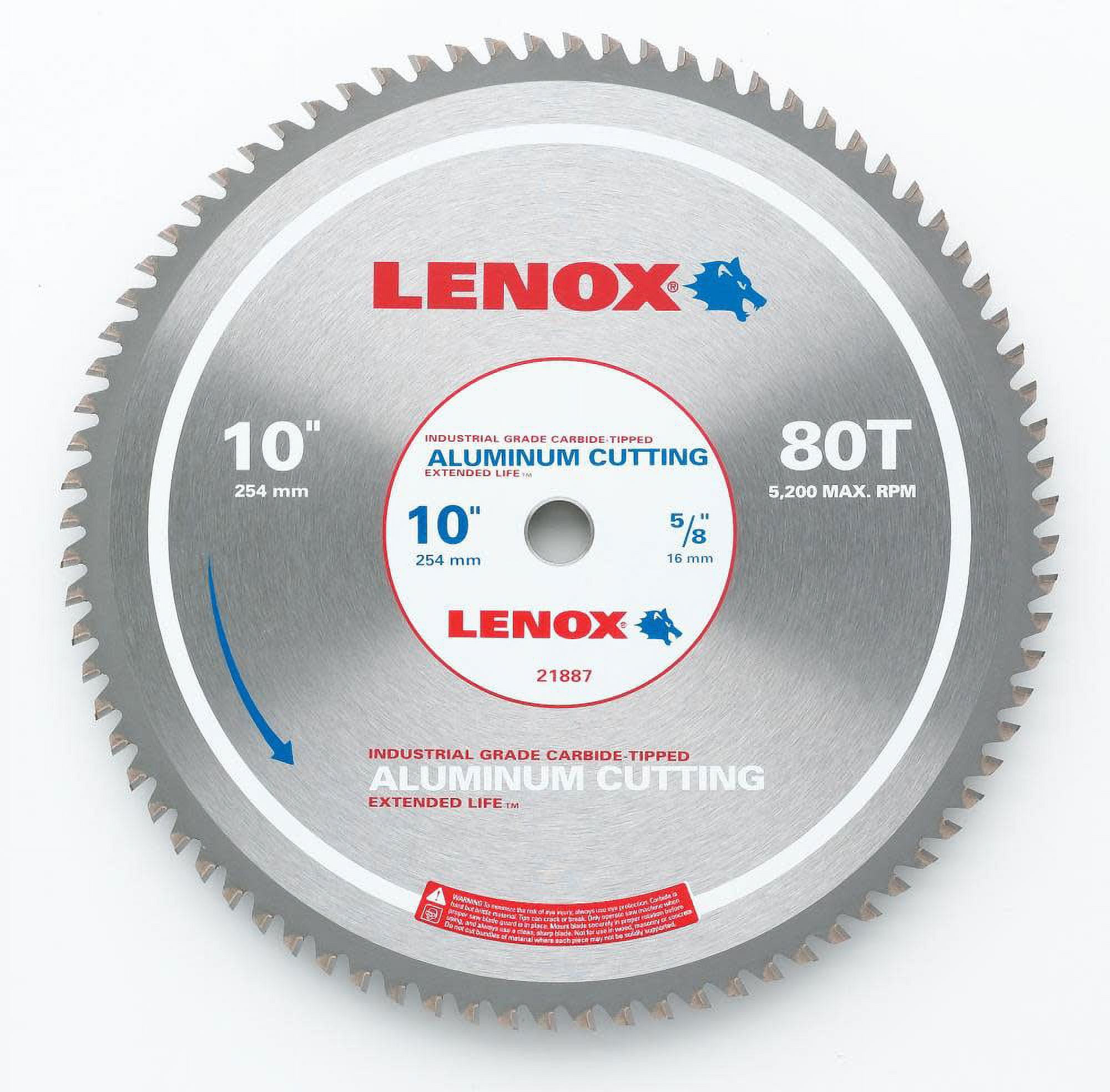 Lenox 21887AL100080CT 10 (254mm) 80 Tooth Count Metal Cutting Circular Saw Blade For Aluminum