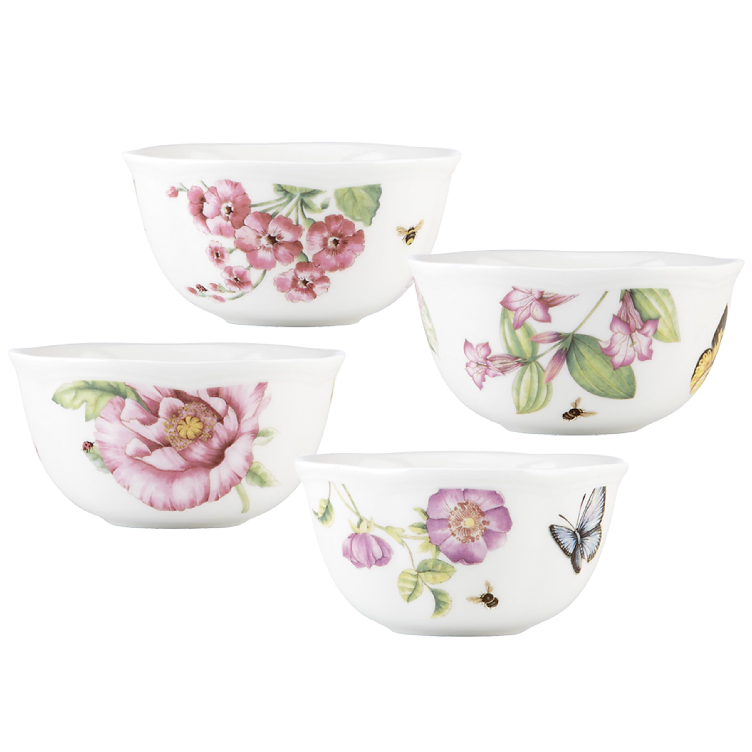 Butterfly Meadow Bloom Ceramic Dessert Bowl Set, 4-Piece