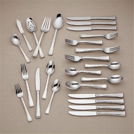 Lenox 846853 Gorham Column 45 Piece Flatware Set, Stainless Steel, Dishwasher Safe, Silver
