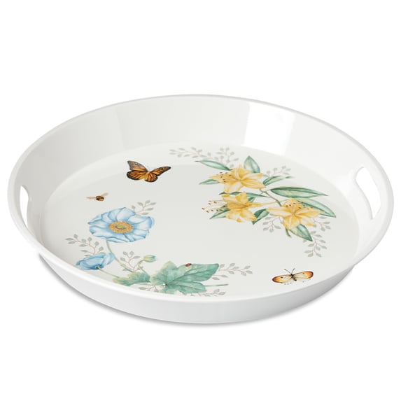 Lenox 865999 Butterfly Meadow Melamine Round Handled Tray, Large, Multicolor