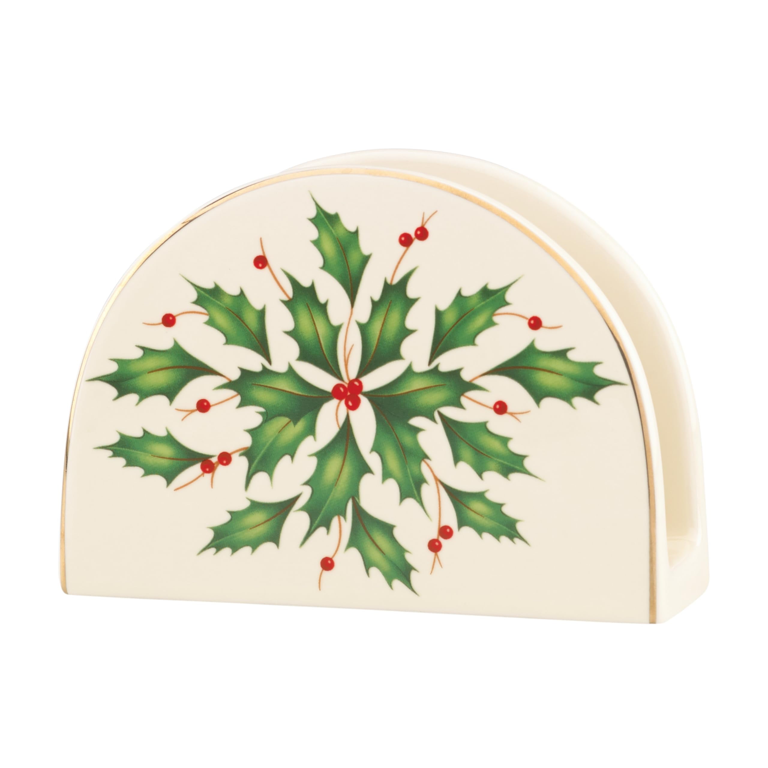 Holiday Ceramic Napkin Holder with Holly Design