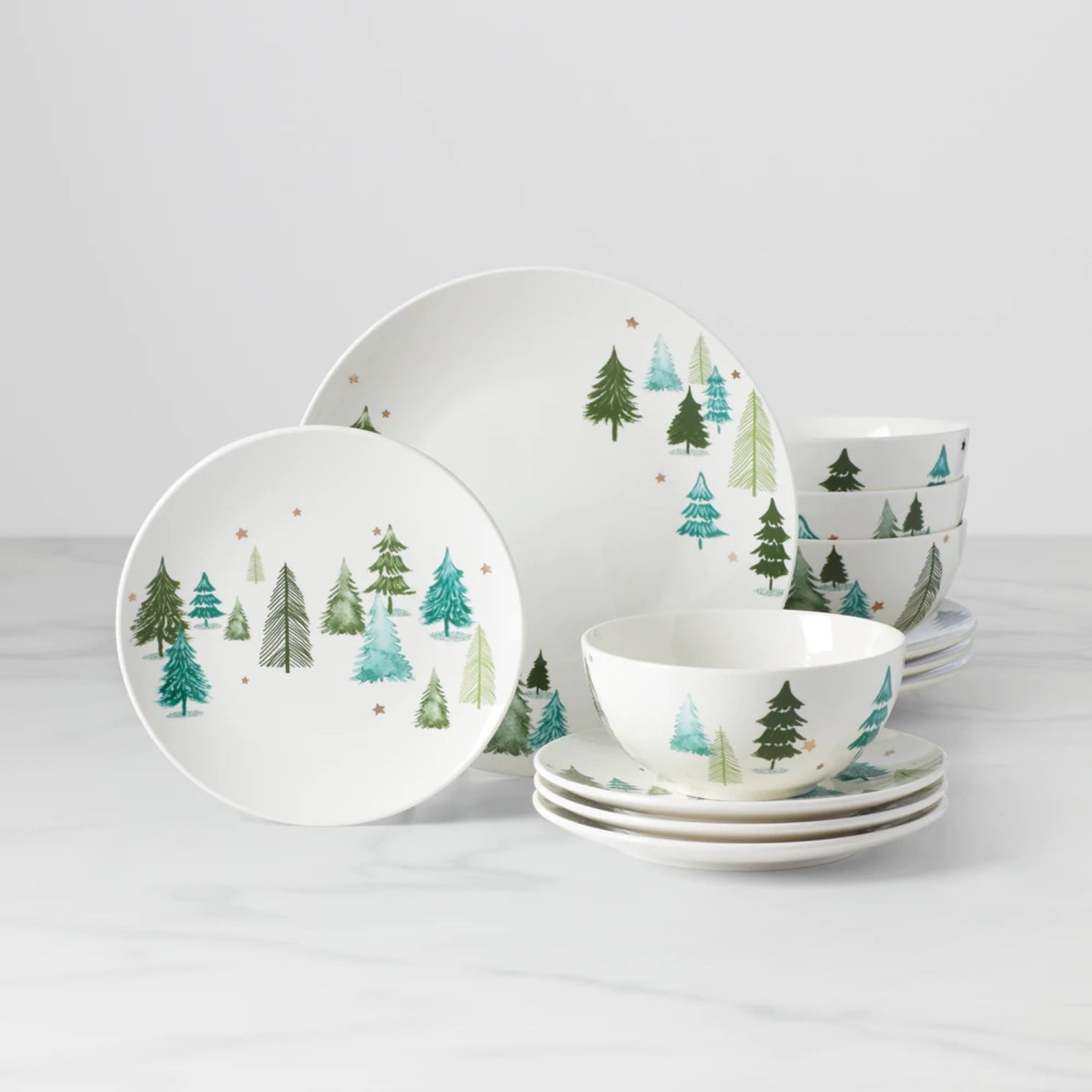 Balsam Lane 12-Piece White Porcelain Holiday Dinnerware Set