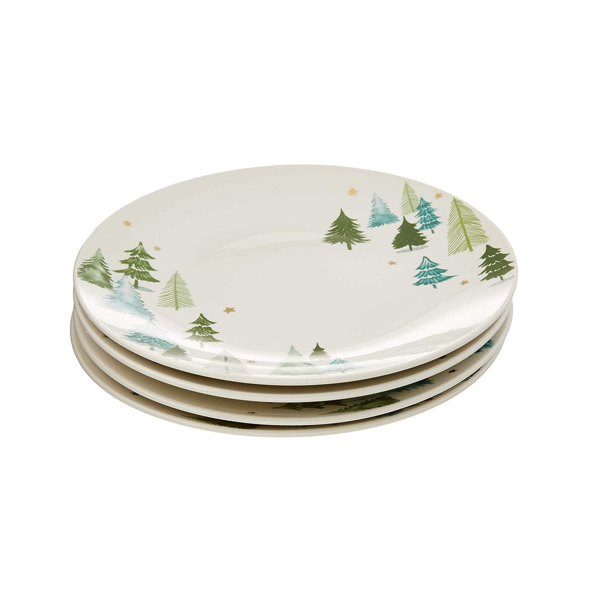 Balsam Lane Porcelain Dinner Plates with Gold Accents, Set of 4