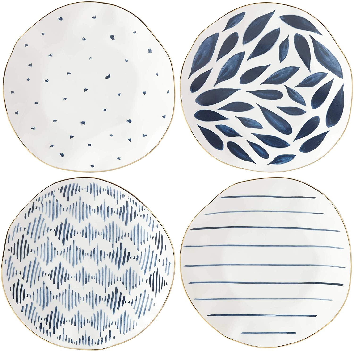 Blue and White Hand-Painted Porcelain Dessert Plates Set
