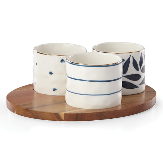 Lenox Blue Bay 4-Piece Snack Bowl & Tray Set, 2.10 LB