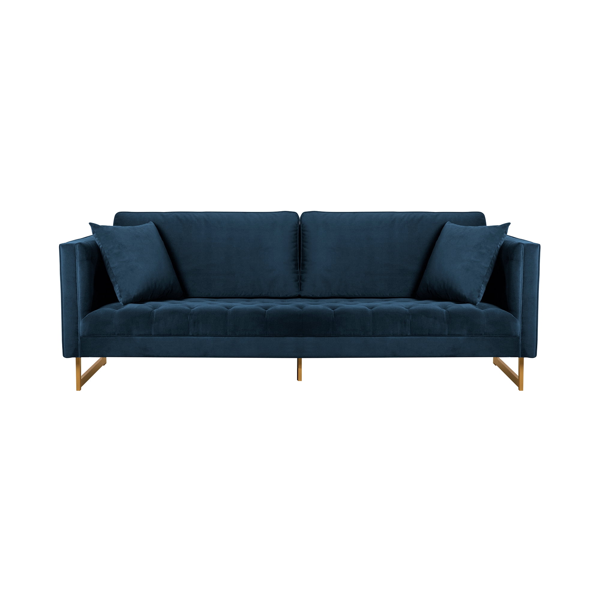 Lenox 90-Inch Blue Velvet Sofa with Brass Legs