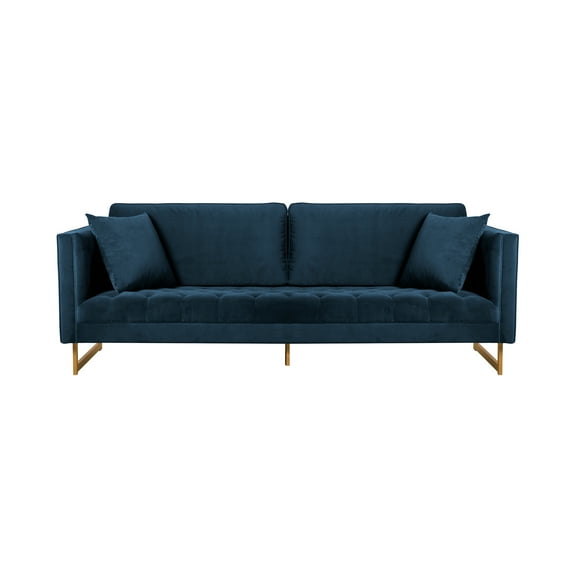 Lenox Blue Velvet Sofa with Brass Legs