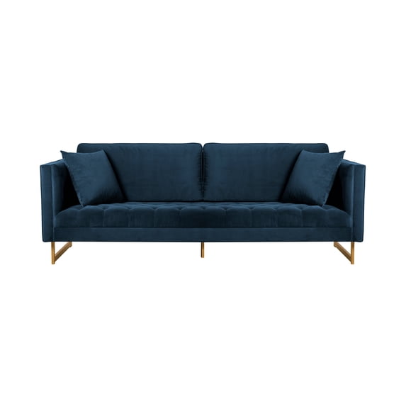 Lenox Blue Velvet Sofa with Brass Legs